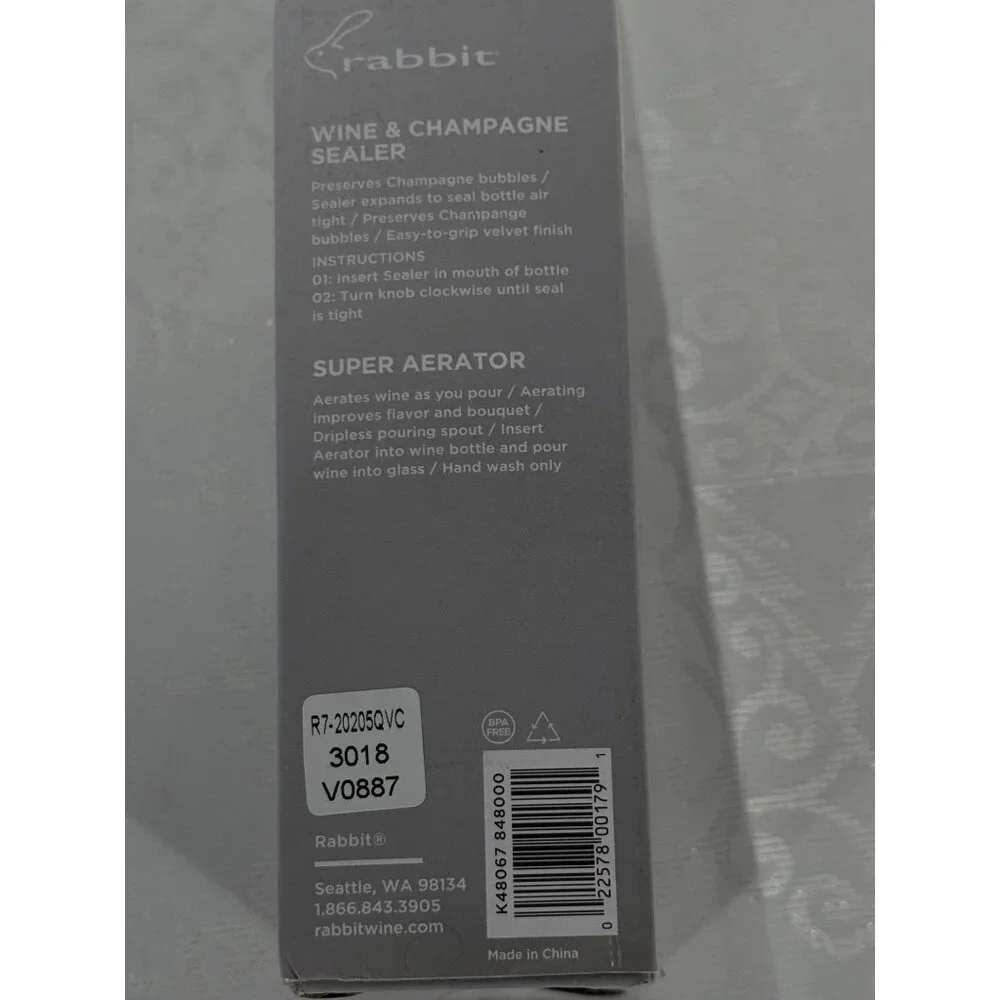 Rabbit Wine & Champagne‎ Sealer & Super Aerator Set Silver Tone